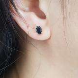 1.00 Carat (Ctw) Sterling Silver Oval Cut Black Sapphire Ladies Solitaire Stud Earrings 1 CT