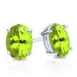 1.00 Carat (Ctw) Sterling Silver Oval Cut Peridot Ladies Solitaire Stud Earrings 1 CT