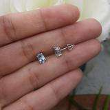 1.00 Carat (Ctw) Sterling Silver Oval Cut Aquamarine Ladies Solitaire Stud Earrings 1 CT
