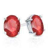 1.00 Carat (Ctw) Sterling Silver Oval Cut Ruby Ladies Solitaire Stud Earrings 1 CT