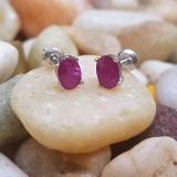 1.00 Carat (Ctw) Sterling Silver Oval Cut Ruby Ladies Solitaire Stud Earrings 1 CT