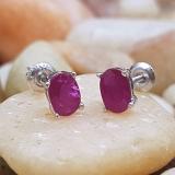 1.00 Carat (Ctw) Sterling Silver Oval Cut Ruby Ladies Solitaire Stud Earrings 1 CT
