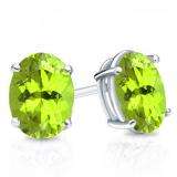 1.50 Carat (Ctw) Sterling Silver Oval Cut Peridot Ladies Solitaire Stud Earrings 1 1/2 CT