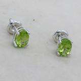 1.50 Carat (Ctw) Sterling Silver Oval Cut Peridot Ladies Solitaire Stud Earrings 1 1/2 CT