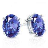 1.50 Carat (Ctw) Sterling Silver Oval Cut Tanzanite Ladies Solitaire Stud Earrings 1 1/2 CT
