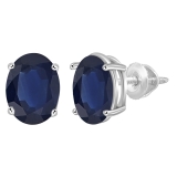 1.50 Carat (Ctw) Sterling Silver Oval Cut Blue Sapphire Ladies Solitaire Stud Earrings 1 1/2 CT