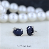 1.50 Carat (Ctw) Sterling Silver Oval Cut Blue Sapphire Ladies Solitaire Stud Earrings 1 1/2 CT