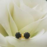 1.00 Carat (ctw) 10K Yellow Gold Round Cut Black Sapphire Ladies Solitaire Stud Earrings 1 CT