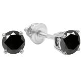 1.00 Carat (ctw) 14K White Gold Round Cut Black Sapphire Ladies Solitaire Stud Earrings 1 CT