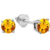 1.00 Carat (Ctw) Sterling Silver Round Cut Citrine Ladies Solitaire Stud Earrings 1 CT