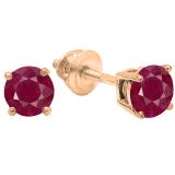 1.00 Carat (ctw) 10K Rose Gold Round Cut Ruby Ladies Solitaire Stud Earrings 1 CT