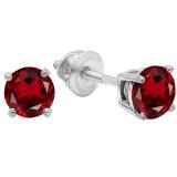 1.50 Carat (ctw) 14K White Gold Round Cut Garnet Ladies Solitaire Stud Earrings 1 1/2 CT