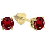 1.50 Carat (ctw) 14K Yellow Gold Round Cut Garnet Ladies Solitaire Stud Earrings 1 1/2 CT