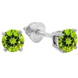 1.50 Carat (Ctw) Sterling Silver Round Cut Peridot Ladies Solitaire Stud Earrings 1 1/2 CT