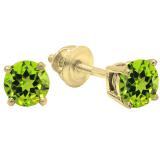 1.50 Carat (ctw) 14K Yellow Gold Round Cut Peridot Ladies Solitaire Stud Earrings 1 1/2 CT