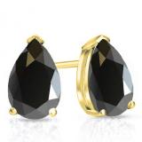 1.00 Carat (ctw) 10K Yellow Gold Pear Cut Black Sapphire Ladies Solitaire Stud Earrings 1 CT