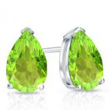 1.00 Carat (ctw) 10K White Gold Pear Cut Peridot Ladies Solitaire Stud Earrings 1 CT
