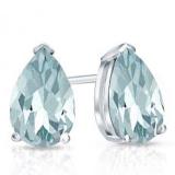 1.00 Carat (ctw) 10K White Gold Pear Cut Aquamarine Ladies Solitaire Stud Earrings 1 CT