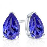 1.00 Carat (ctw) 10K White Gold Pear Cut Tanzanite Ladies Solitaire Stud Earrings 1 CT