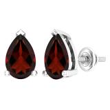7x5mm Pear Garnet Solitaire Stud Earrings for Her in 925 Sterling Silver in Screw Back