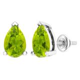 7x5mm Pear Peridot Stud Earrings for Her in 925 Sterling Silver