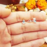 7x5mm Pear Aquamarine Stud Earrings for Her in 925 Sterling Silver