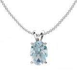 1.00 Carat (ctw) Sterling Silver Oval Cut Aquamarine Ladies Solitaire Pendant (Chain Included) 1 CT