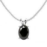 1.00 Carat (ctw) Sterling Silver Oval Cut Black Sapphire Ladies Solitaire Pendant (Chain Included) 1 CT
