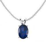 1.00 Carat (ctw) Sterling Silver Oval Cut Blue Sapphire Ladies Solitaire Pendant (Chain Included) 1 CT