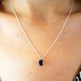 1.00 Carat (ctw) Sterling Silver Oval Cut Blue Sapphire Ladies Solitaire Pendant (Chain Included) 1 CT