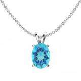 1.00 Carat (ctw) Sterling Silver Oval Cut Blue topaz Ladies Solitaire Pendant (Chain Included) 1 CT