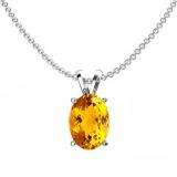 1.00 Carat (ctw) Sterling Silver Oval Cut Citrine Ladies Solitaire Pendant (Chain Included) 1 CT