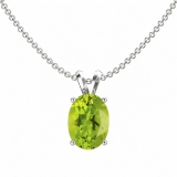 1.00 Carat (ctw) Sterling Silver Oval Cut Peridot Ladies Solitaire Pendant (Chain Included) 1 CT