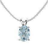 1.50 Carat (ctw) Sterling Silver Oval Cut Aquamarine Ladies Solitaire Pendant (Chain Included) 1 1/2 CT
