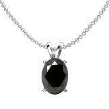 1.50 Carat (ctw) Sterling Silver Oval Cut Black Sapphire Ladies Solitaire Pendant (Chain Included) 1 1/2 CT