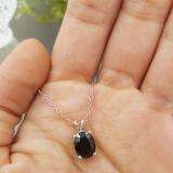 1.50 Carat (ctw) Sterling Silver Oval Cut Black Sapphire Ladies Solitaire Pendant (Chain Included) 1 1/2 CT
