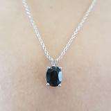1.50 Carat (ctw) Sterling Silver Oval Cut Black Sapphire Ladies Solitaire Pendant (Chain Included) 1 1/2 CT