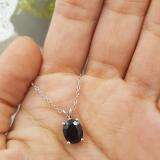 1.50 Carat (ctw) Sterling Silver Oval Cut Black Sapphire Ladies Solitaire Pendant (Chain Included) 1 1/2 CT