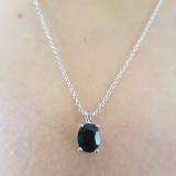 1.50 Carat (ctw) Sterling Silver Oval Cut Black Sapphire Ladies Solitaire Pendant (Chain Included) 1 1/2 CT