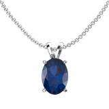 1.50 Carat (ctw) Sterling Silver Oval Cut Blue Sapphire Ladies Solitaire Pendant (Chain Included) 1 1/2 CT