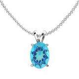 1.50 Carat (ctw) Sterling Silver Oval Cut Blue topaz Ladies Solitaire Pendant (Chain Included) 1 1/2 CT