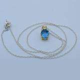 1.50 Carat (ctw) Sterling Silver Oval Cut Blue topaz Ladies Solitaire Pendant (Chain Included) 1 1/2 CT