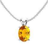 1.50 Carat (ctw) Sterling Silver Oval Cut Citrine Ladies Solitaire Pendant (Chain Included) 1 1/2 CT