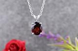 1.50 Carat (ctw) Sterling Silver Oval Cut Garnet Ladies Solitaire Pendant (Chain Included) 1 1/2 CT