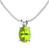 1.50 Carat (ctw) Sterling Silver Oval Cut Peridot Ladies Solitaire Pendant (Chain Included) 1 1/2 CT