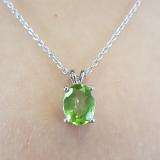 1.50 Carat (ctw) Sterling Silver Oval Cut Peridot Ladies Solitaire Pendant (Chain Included) 1 1/2 CT