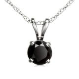 1.00 Carat (ctw) Sterling Silver Round Cut Black Sapphire Ladies Solitaire Pendant (Chain Included) 1 CT