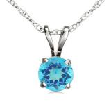 1.00 Carat (ctw) Sterling Silver Round Cut Blue topaz Ladies Solitaire Pendant (Chain Included) 1 CT