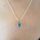 1.00 Carat (ctw) Sterling Silver Round Cut Blue topaz Ladies Solitaire Pendant (Chain Included) 1 CT