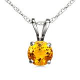 1.00 Carat (ctw) Sterling Silver Round Cut Citrine Ladies Solitaire Pendant (Chain Included) 1 CT